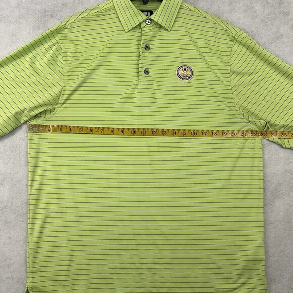 Footjoy PGA Golf Polo Shirt Mens Medium Lime Green Striped Embroidered Crest - Picture 5 of 16